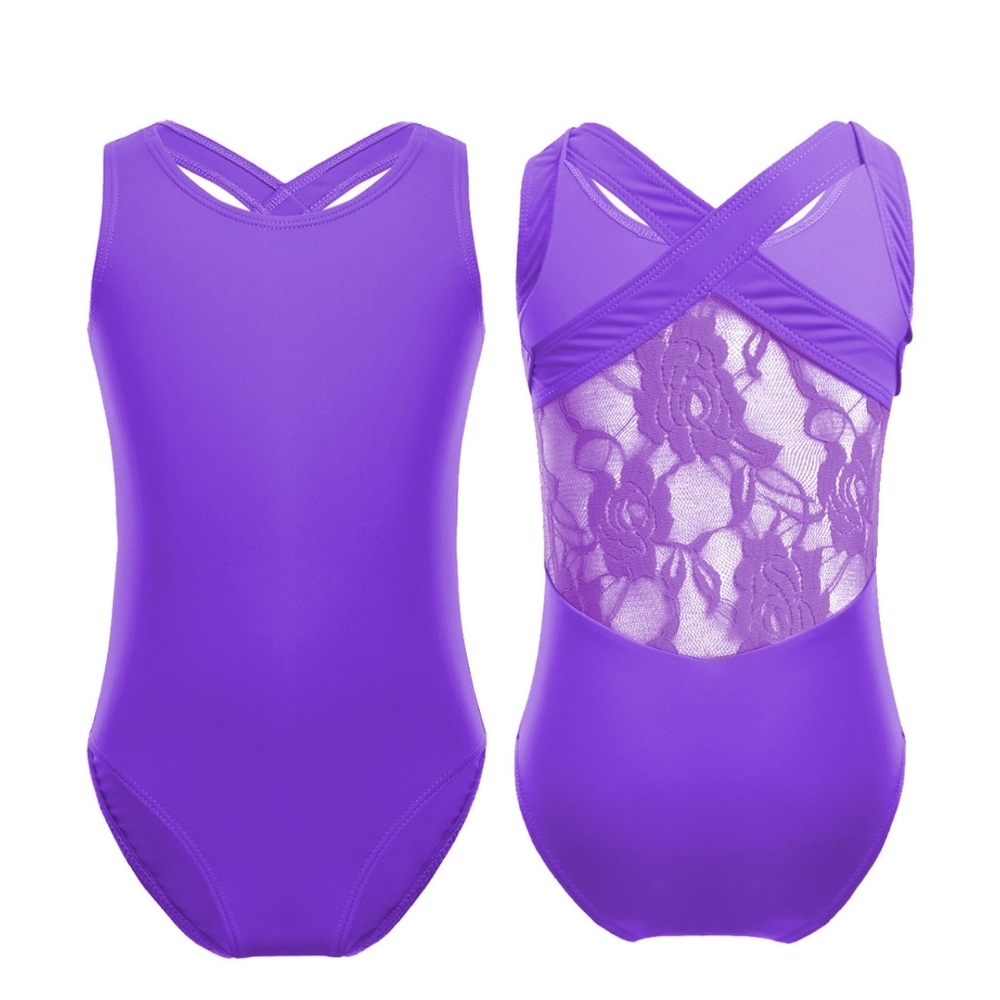 NWOT: Purple Sleeveless Leotard with Lace Back